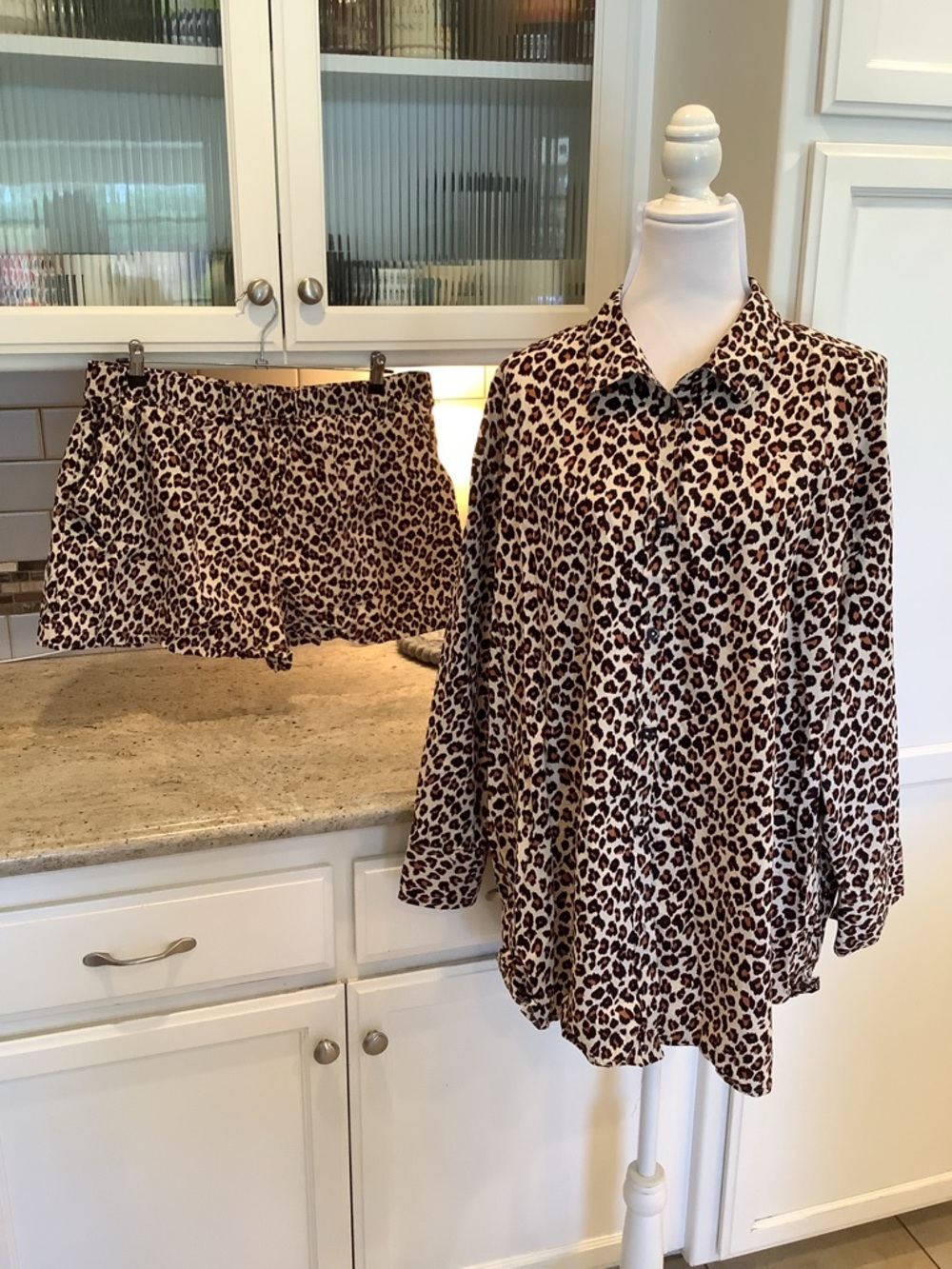LOFT Sleep Cream Leopard Print Two-Piece Pajama Set Size XL